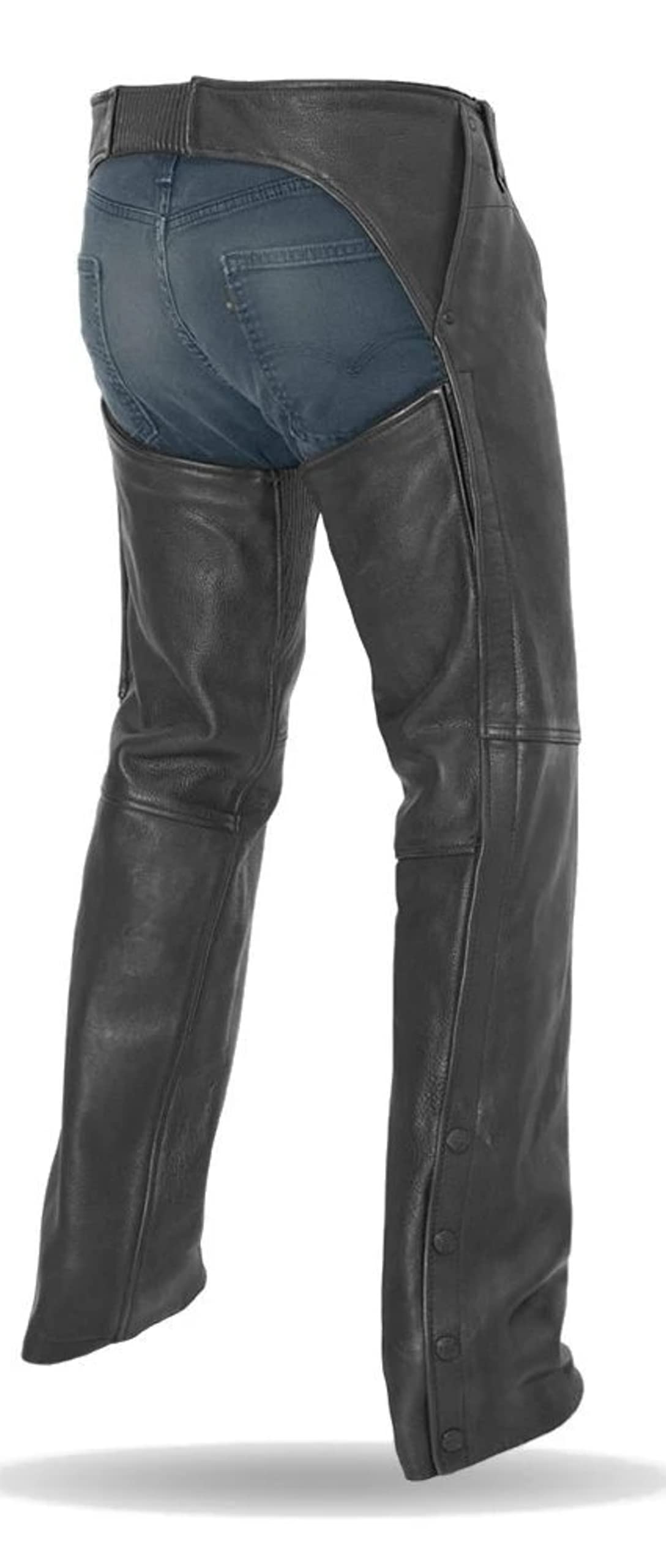 First Mfg Co - Bully - Unisex Motorcycle Biker Riding Chaps - Leather - Black - 4X Large