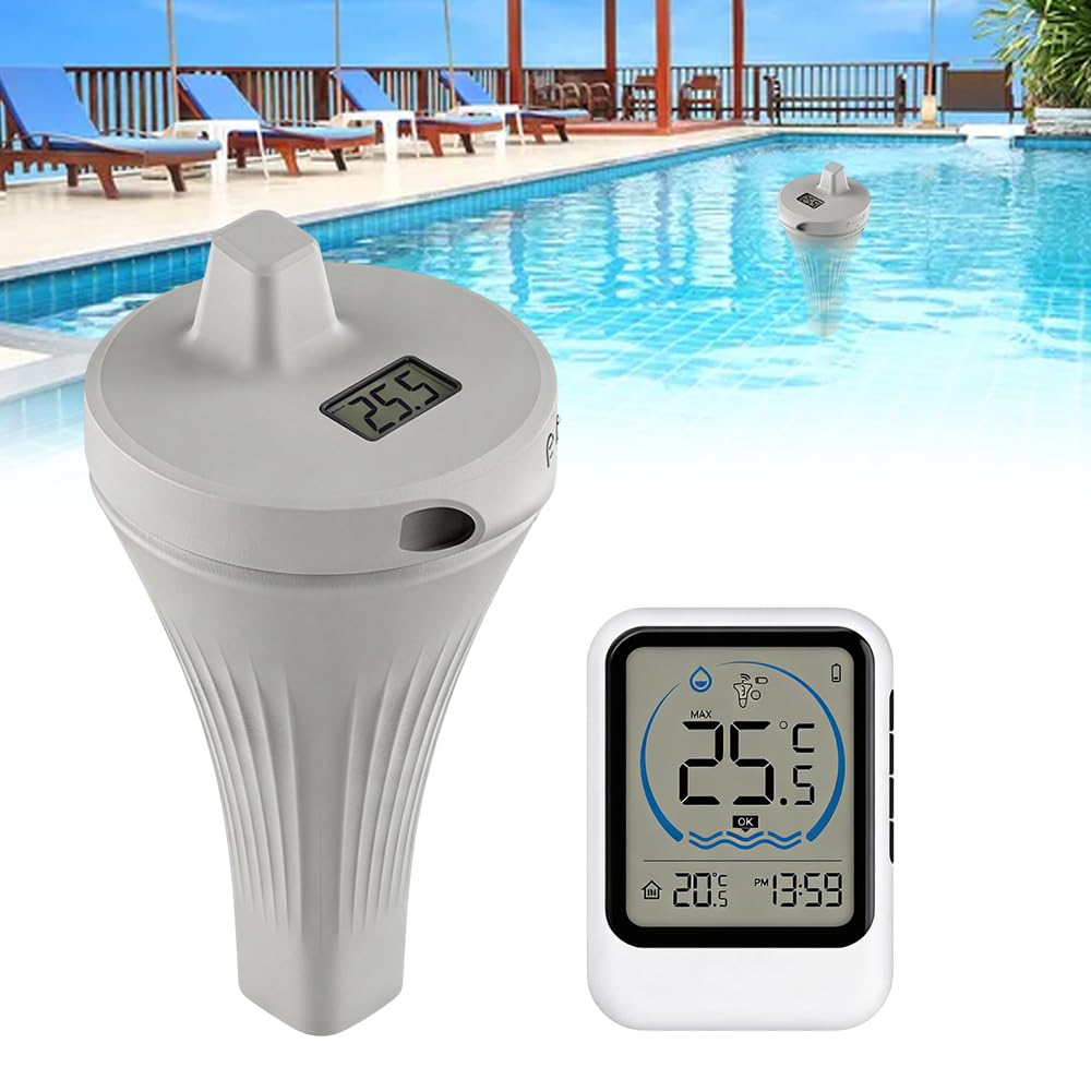 Wireless Floating Pool Thermometer, FloatingThermometer with LCD Display, IPX7 Waterproof Pool Thermometer Floating Water Thermometer for Swimming Pool, Bath, Hot Tub, Spa, Aquarium, Outdoor&Indoor