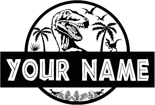 Calcomanía de pared de dinosaurio de la era Jurásica con nombre personalizado T-Rex para decoración del hogar 28 pulgadas de alto x 41 pulgadas de