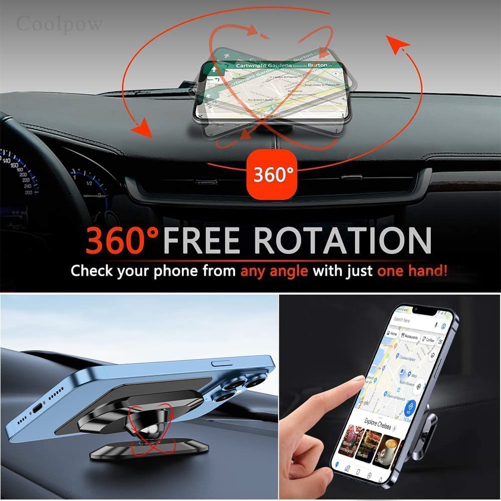 【Paquete de 2】 Soporte magnético para teléfono para Coche, [imán súper Fuerte] [ con 4 Placas de Metal] Soporte magnético para iPhone para teléfono Celular, [rotación de 360°] Montaje magnético para