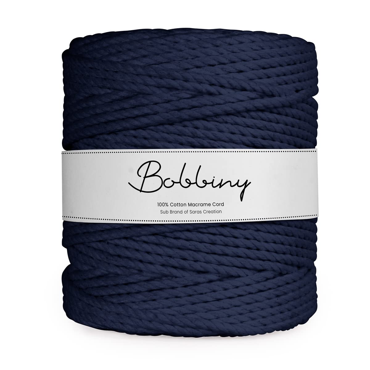 Bobbiny | 3 Ply Twisted Macrame Cotton Cord Dori (Roll Packaging) Thread for Macrame DIY and Other Projects | Navy Blue | 3mm,100 Meter