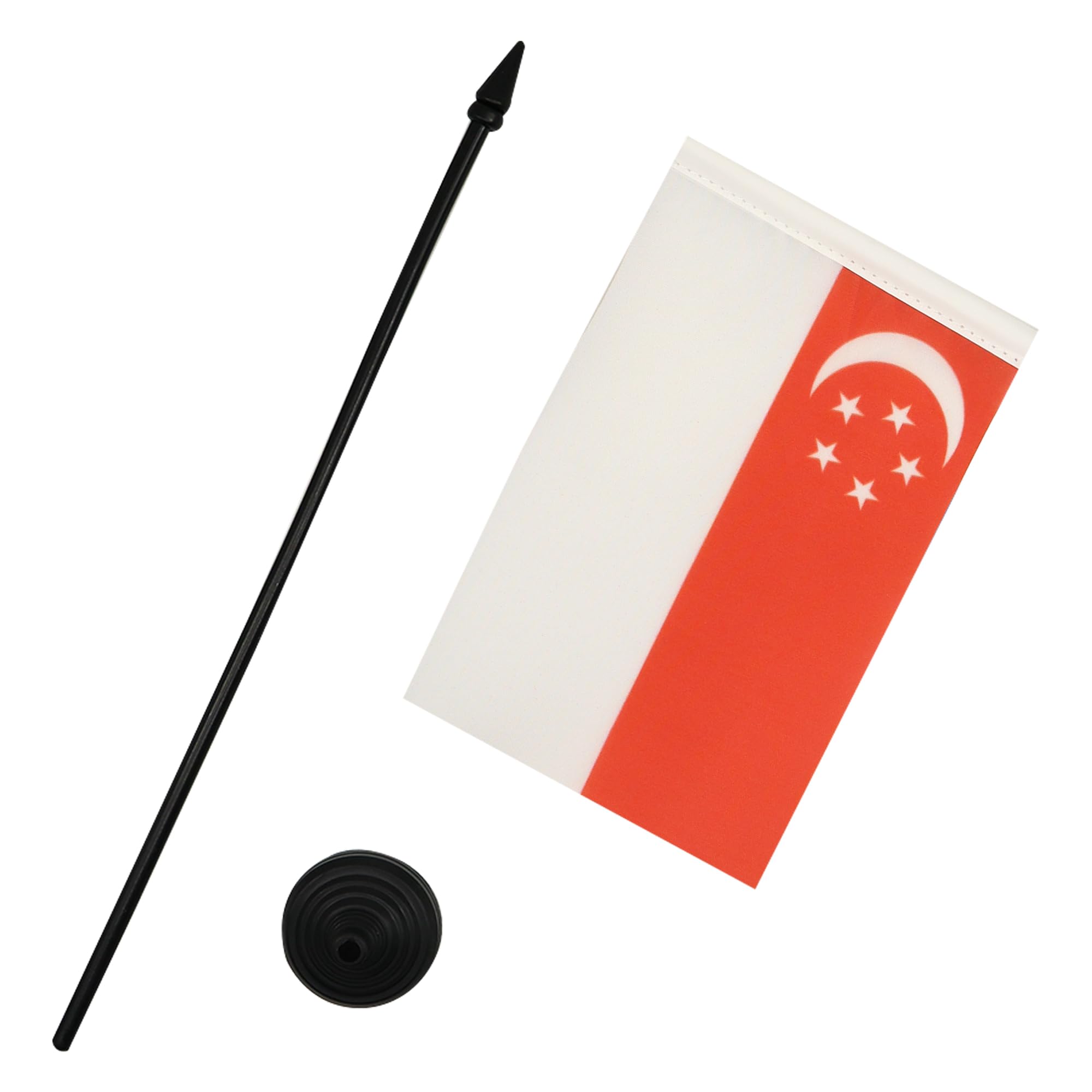 AZ FLAG - Singapore Table Flag 4'' x 6'' - Singaporean Office Mini Banner 100% Polyester 15 x 10 cm - Mini Desk Flag with 10'' Pole and Black Plastic Base — view 3