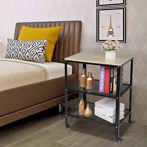 Miniatura 6 de Carrito de cocina de 3 niveles, carrito de cocina rodante, carrito de almacenamiento de pie con marco de metal para sala de estar, color blanco