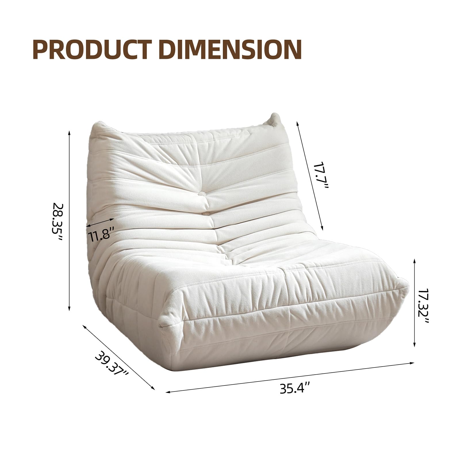 Bean Bag Sofa Chair for Adults?Modern Polyester Fabric Recliner Memory Foam Floor Lazy Couch?Beanbag Lounge Chair for Living Room Apartment (Beige)