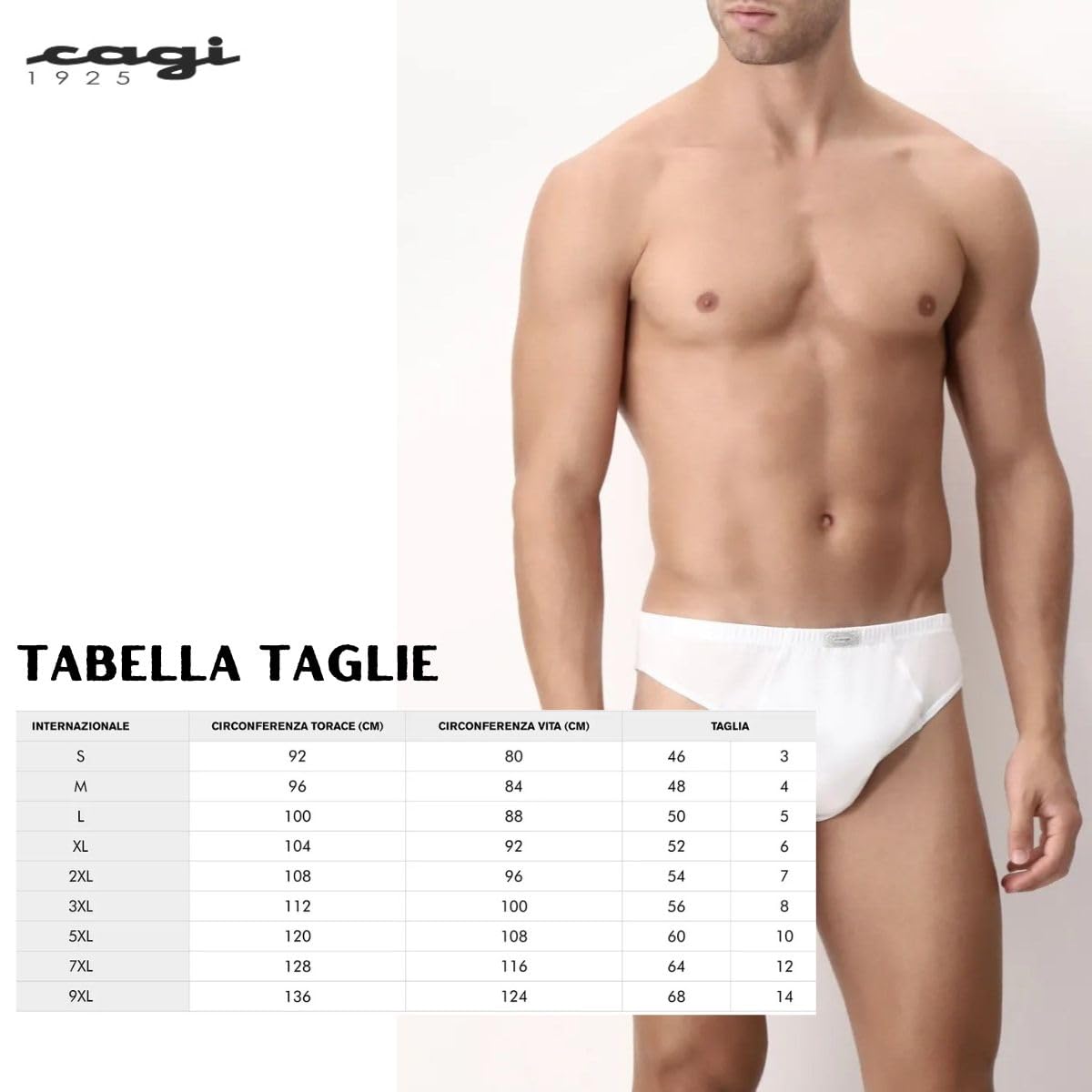 Cagi 1208, set di 6 slip da uomo, 100% cotone, tessuto filo di Scozia bianco