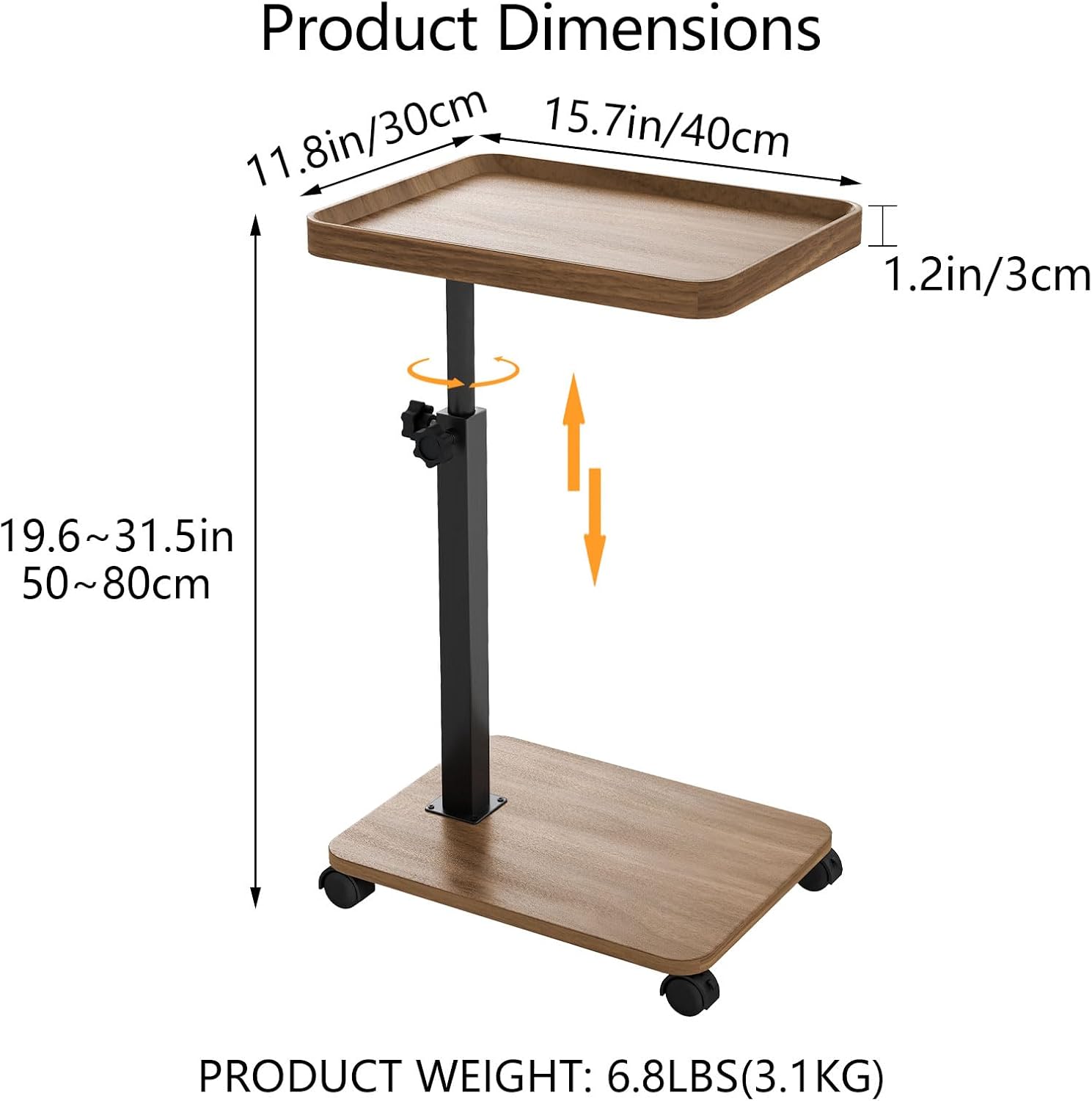 End Table, TV Tray Table Adjustable Height for Small Spaces, 360°Swivel Side Table for Living Room and Bedroom (Walnut Brown)