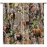 ANHOPE Rustic Blackout Curtains, Camouflage Hunting Deer Bear Elk Bird Duck Realtree Retro Forest 3D