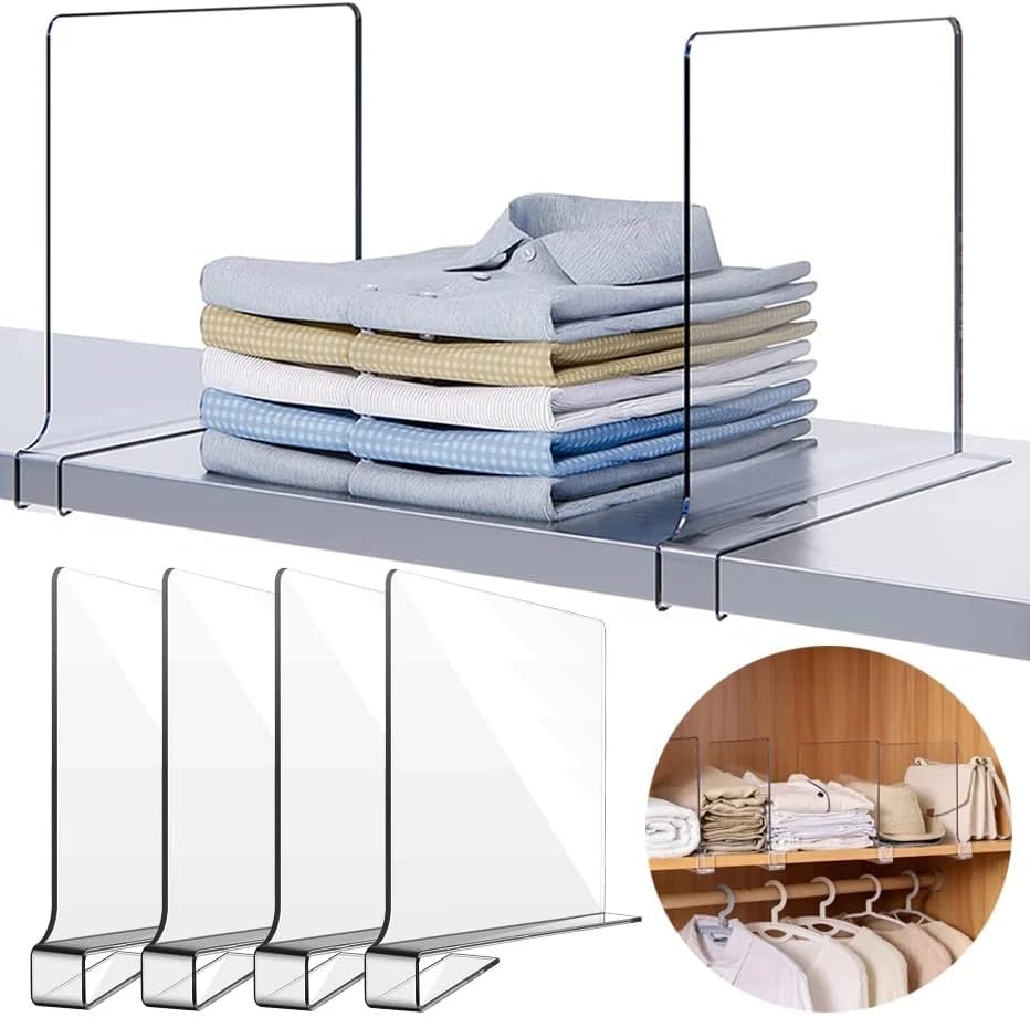 Miniatura 3 de Paquete de 6 separadores de estantes acrílicos, separadores de estantes, organización de armario para armarios, estantes de libros, organizador de