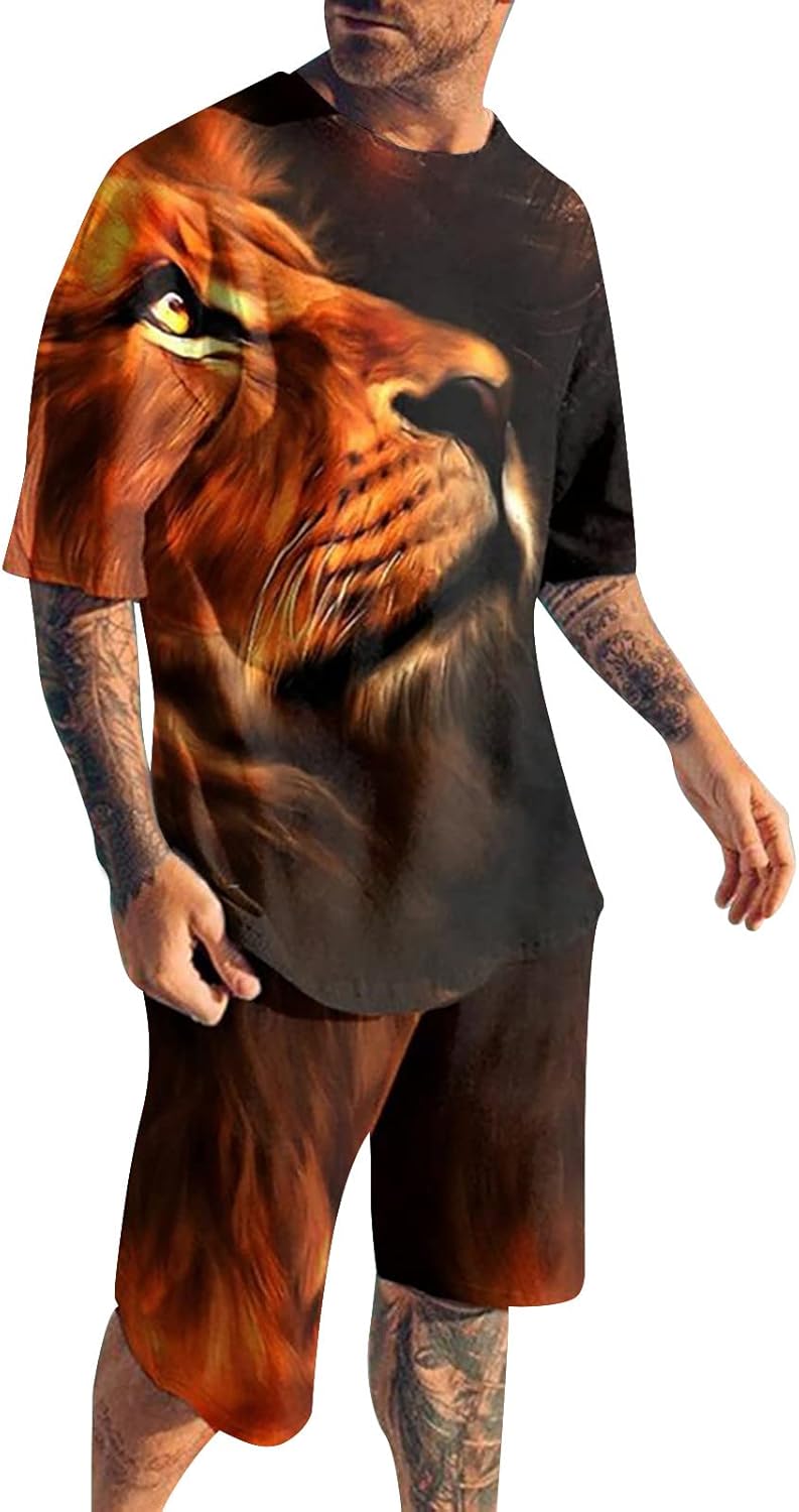 2024 3D-Kurzarm-Anzug-Shorts für Herren, Strand, tropisch, HawaiianSS, Sport-Shorts, Sportanzug, Herrenanzug, Weste, groß und hoch, doppelt, braun, 4XL