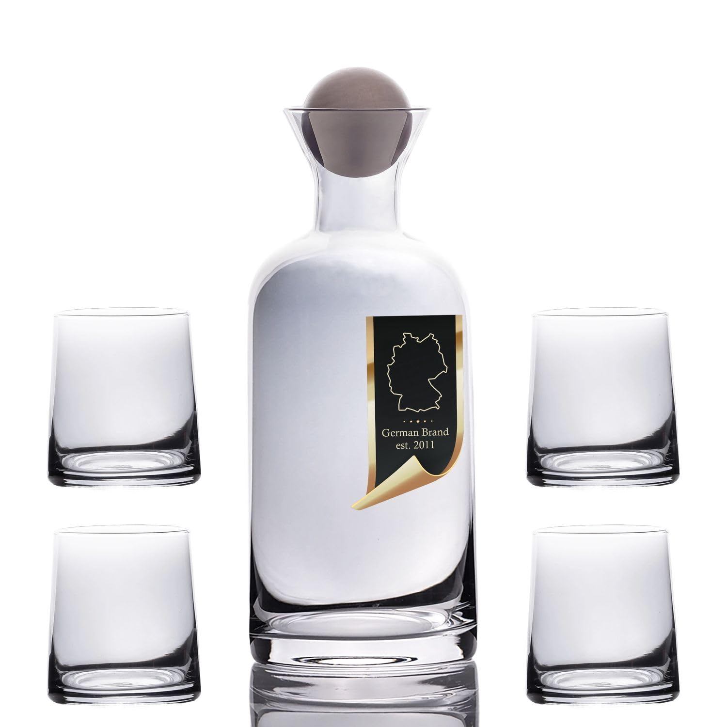 Intirilife Karafka z 4 szklankami Zestaw wykonany ze szkła w odcieniu Dymionego Szarości - Karafka 1.1 litra - Szklanki 200 ml - Zestaw prezentowy, dzbanek z pokrywką na kulki, do gorących i zimnych napojów