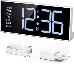 LATEC Alarm Clock, Digital Alarm Clock, 7" Large Screen with Dual Alarm, 5 Levels Brightness, USB Charger for Home/Office