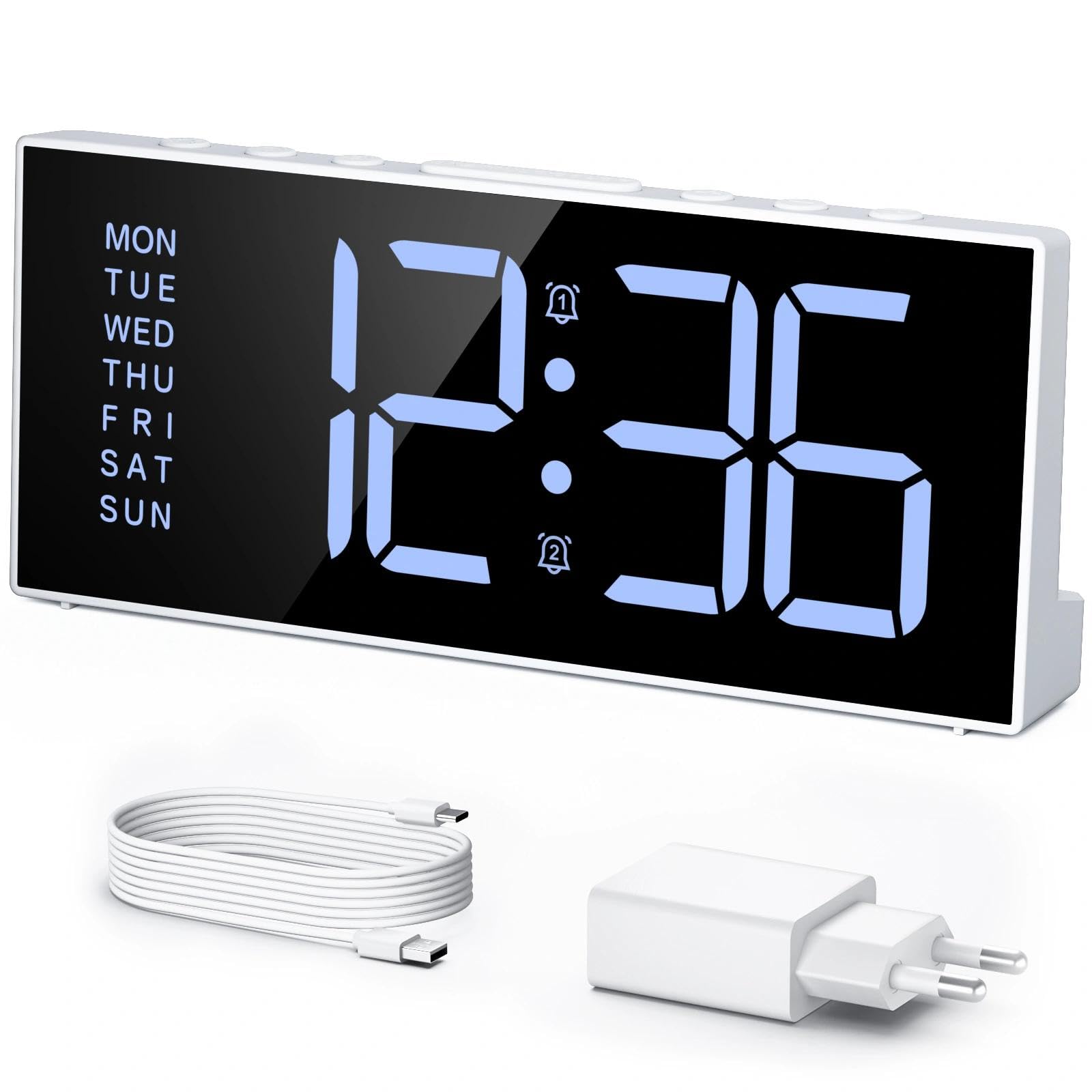 LATEC Despertador, Despertador Digital 7" Pantalla Grande con Dual Alarma, 5 Niveles Brillo, Cargador USB para Hogar/Oficina