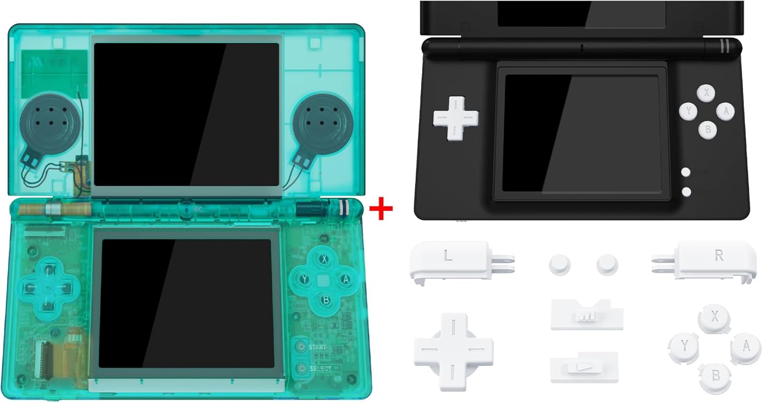 eXtremeRate Clear Emerald Green Replacement Full Housing Shell Buttons + White Buttons for Nintendo DS Lite - Console NOT Included