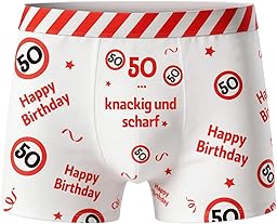 WenmthG Geburtstag Geschenke für Männer - Geburtstag Boxershorts rot-weißes Design mit Verkehrsschildern und Lustige Sprüche - Witzige Geschenke für Mann