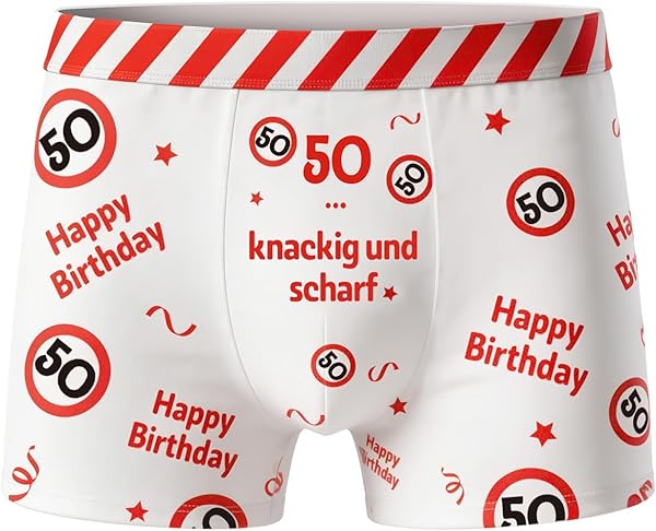 WenmthG Geburtstag Geschenke für Männer - Geburtstag Boxershorts rot-weißes Design mit Verkehrsschildern und Lustige Sprüche - Witzige Geschenke für Mann - 1