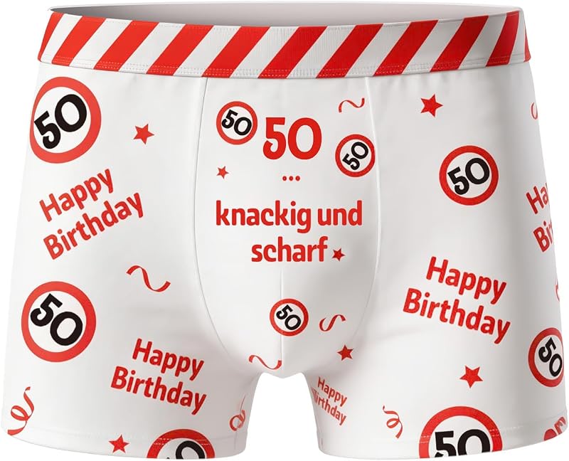 WenmthG Geburtstag Geschenke für Männer - Geburtstag Boxershorts rot-weißes Design mit Verkehrsschildern und Lustige Sprüche - Witzige Geschenke für Mann