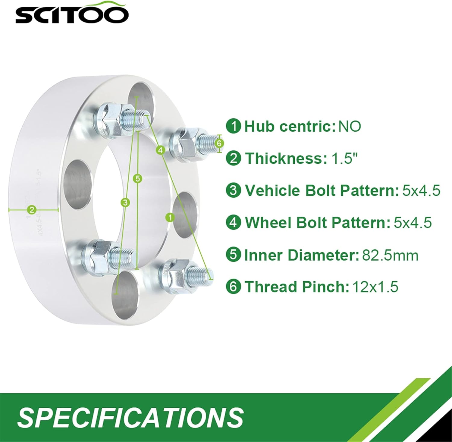 SCITOO 4X 1.5 inch 4 Lug 4x114.3 Wheel Spacers 4x4.5 to 4x4.5 12x1.5 82.5mm fits for 2006-2016 for Civic Wheel spacers 1986-1998 for Supra Wheel spacers