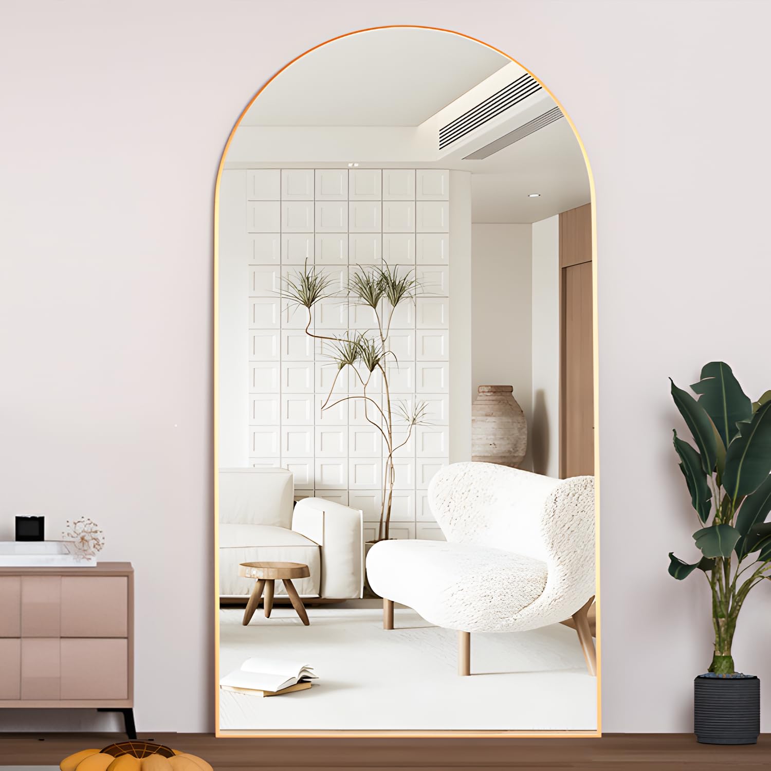 CASSILANDO Gold Arch Full length Mirror 198x96cm Floor Mirror with Aluminum Alloy Frame, Large Wall Full Body Mirrors Standing Hanging or Leaning for Bedroom Living Room