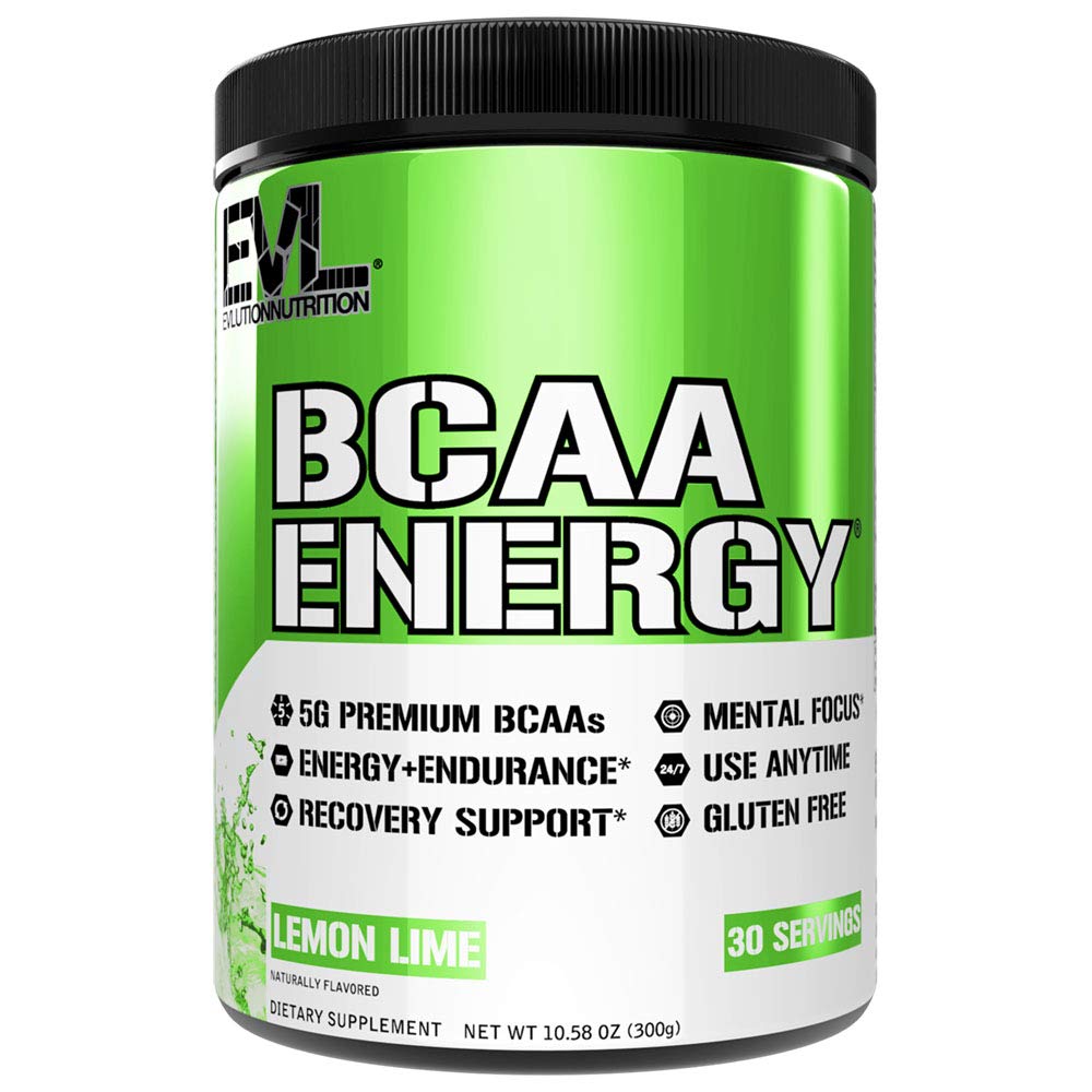 EVL BCAAs Amino Acids Powder - Rehydrating BCAA Powder Post Workout Recovery Drink with Natural Caffeine - BCAA Energy Pre Workout Powder for Muscle Recovery Lean Growth and Endurance - Lemon Lime