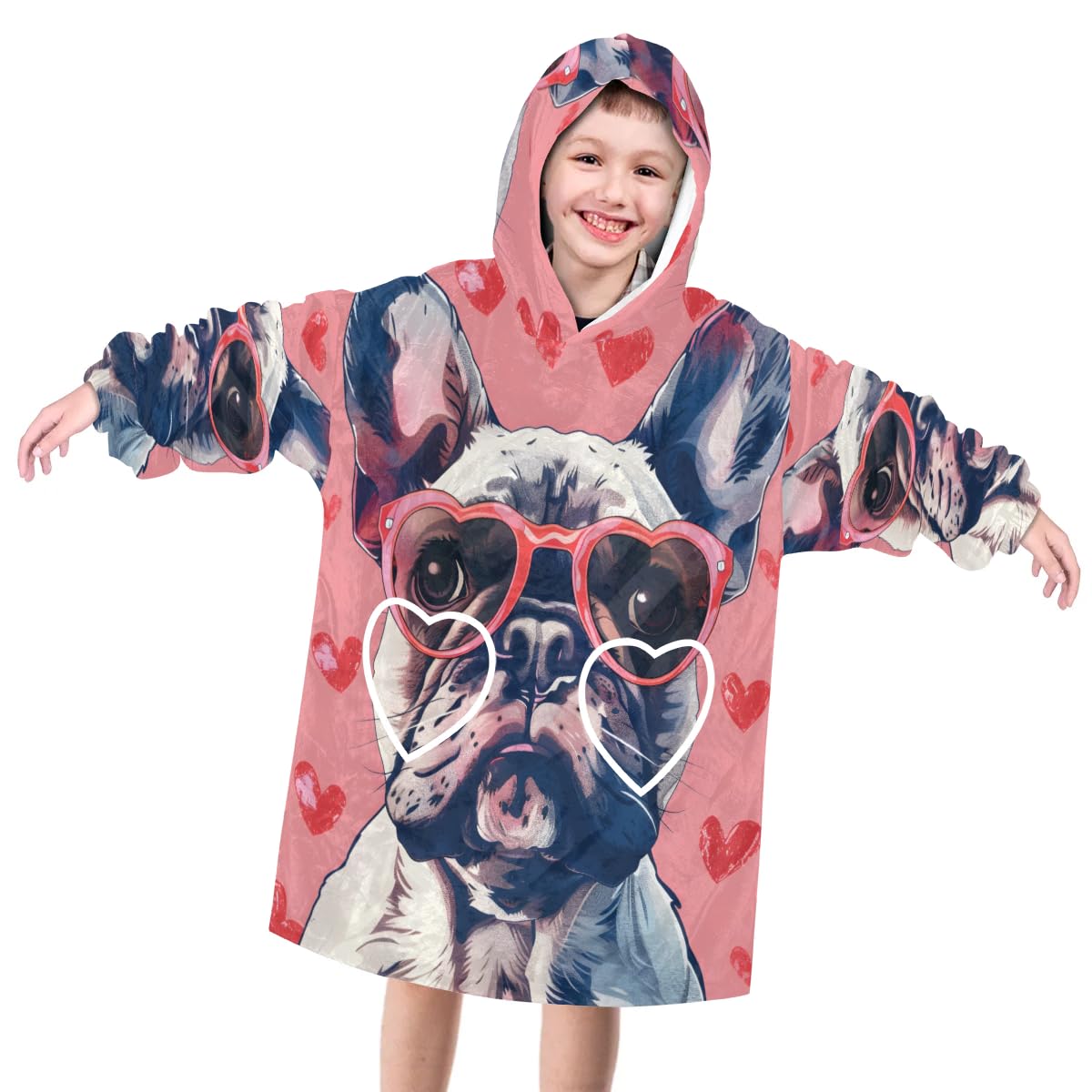 Pardick Wearable Blanket Hoodie for Kids, Puppy Dog Fleece Sweatshirt Blanket Oversized Blanket Sweatshirt with Pocket Flannel Warm Hooded Blanket 6-10 Year Old Girl Boy Gift, One Size