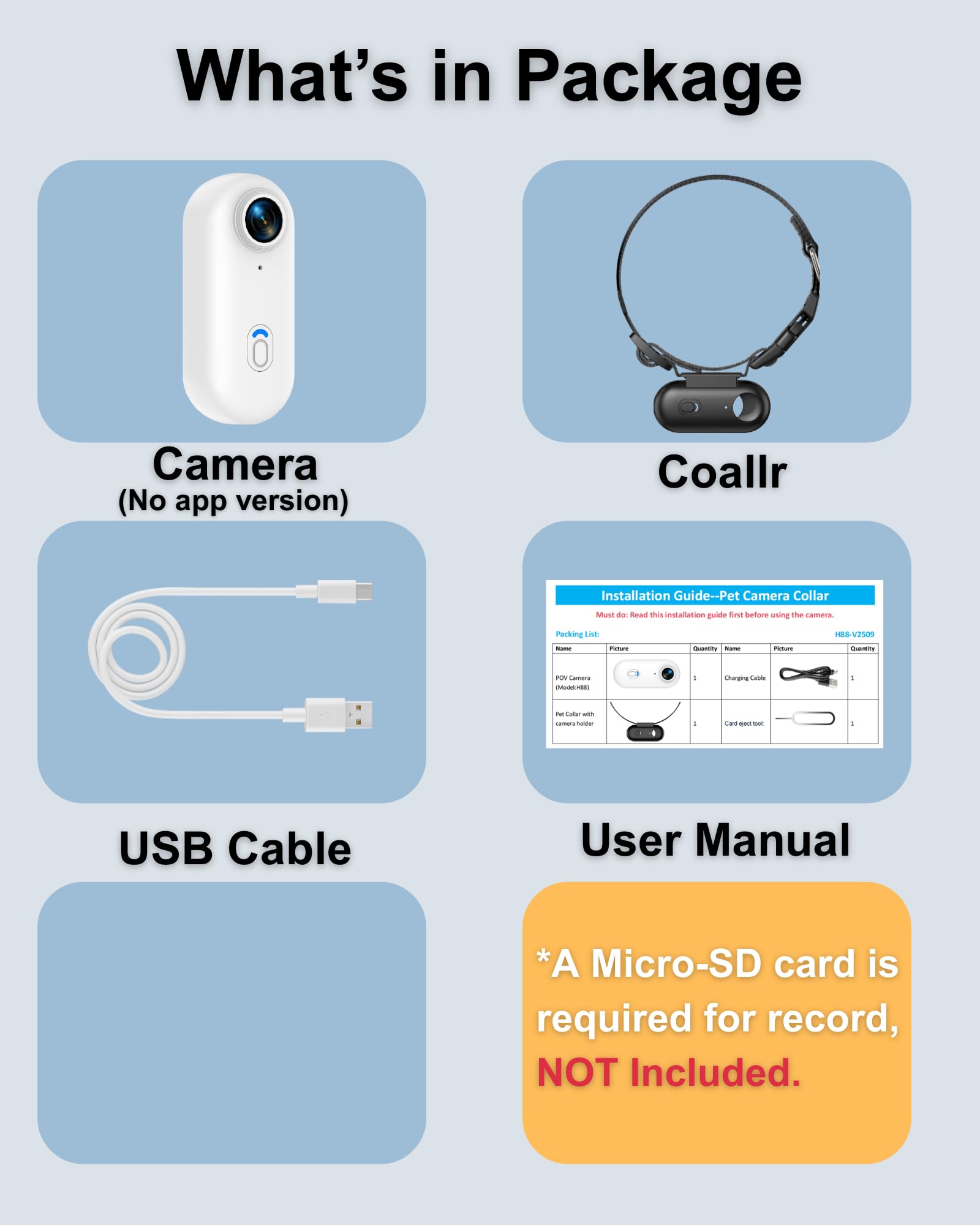 Collare per fotocamera per cani e gatti, 1080p HD registrazione video POV Cam per cani di taglia media e gatti grandi, taglia M, mini action camera ricaricabile con riproduzione USB su PC