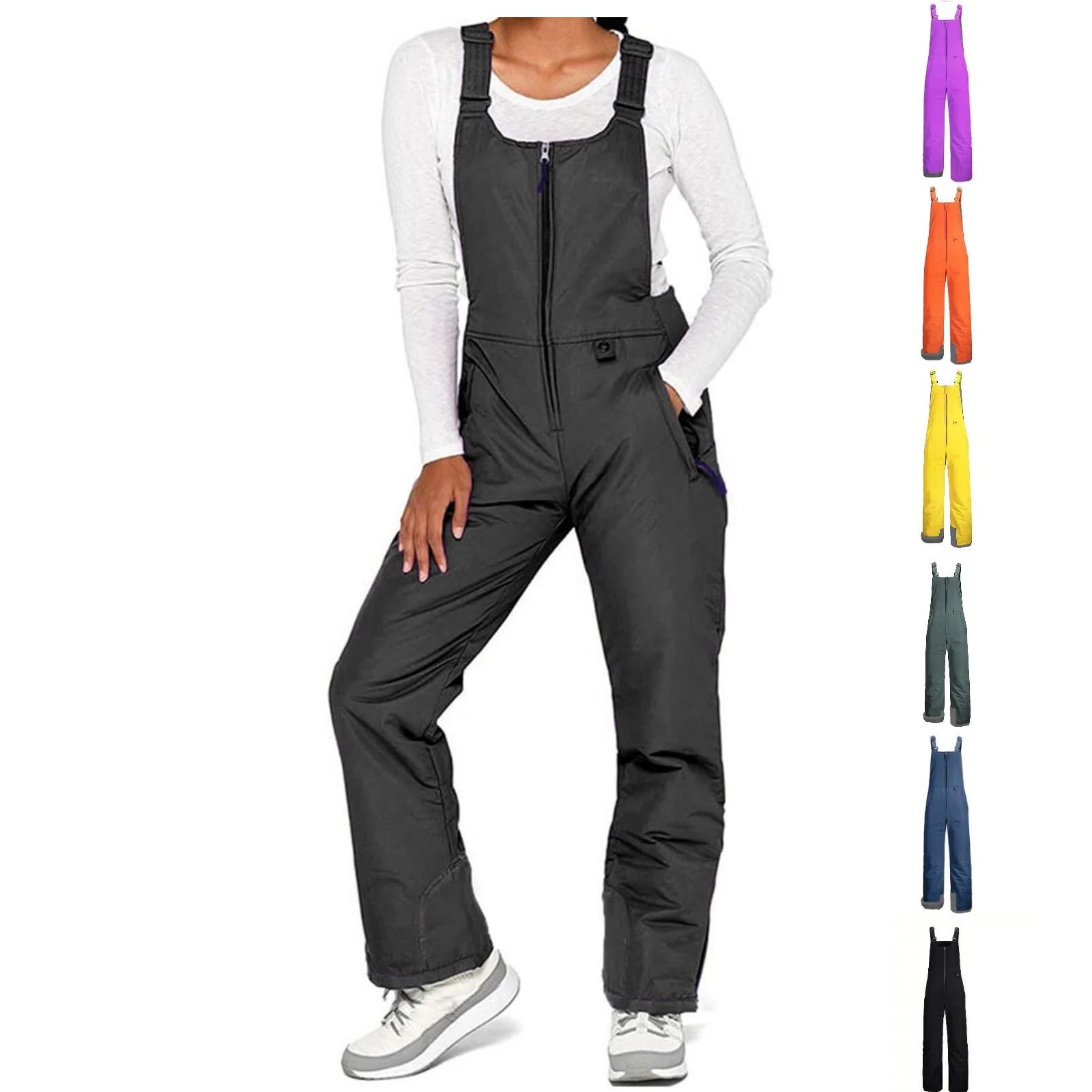 Skihose Damen Herren Latzhose Wasserdicht Schneehose Snowboardhose mit Reflektierenden Elementen Winter Warm Gefüttert Skioverall Verstellbaren Hosenträgerhose Schneeanzug Einteiler Skianzug Jumpsuit