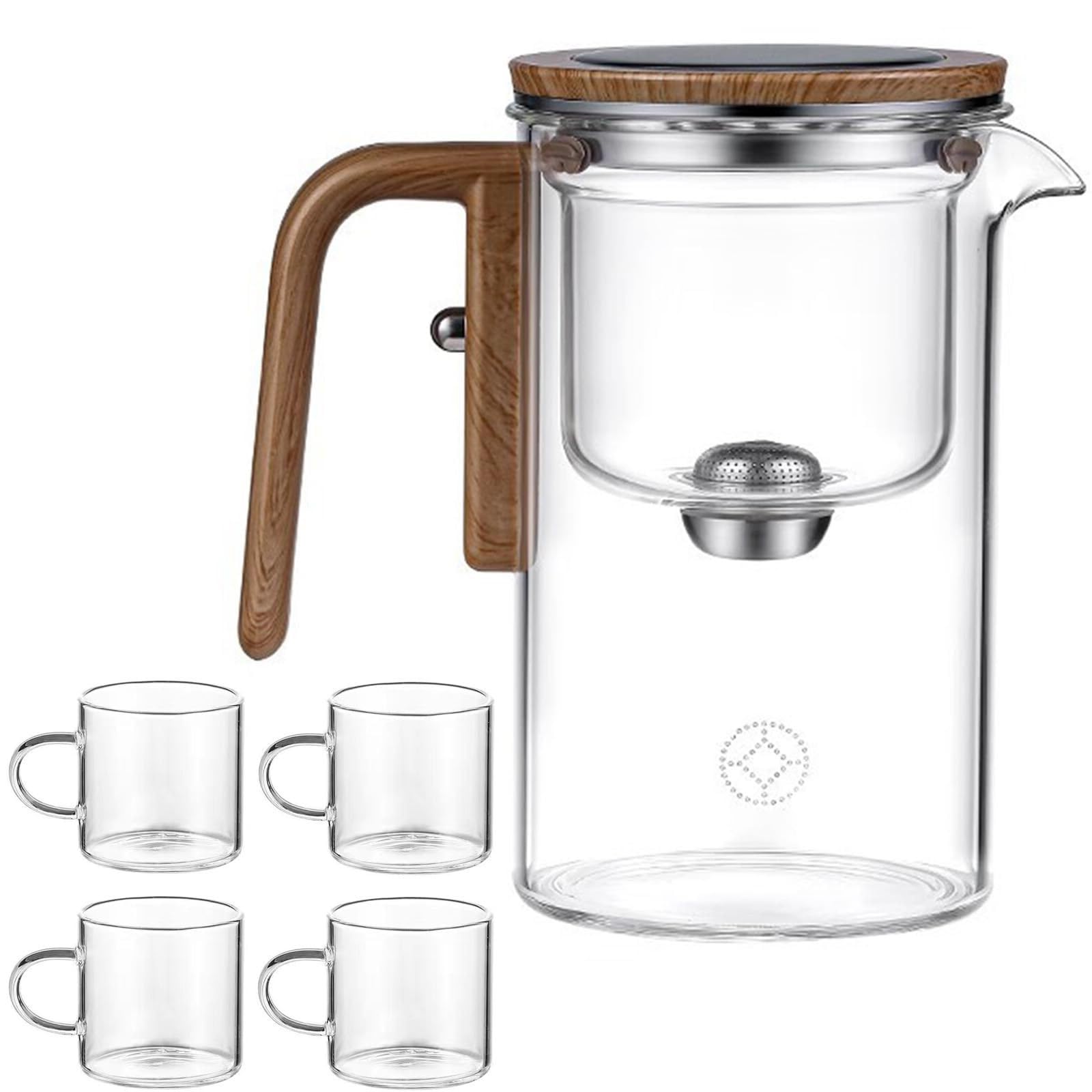 Glas-Teekanne, 520 Ml Hartglas-Teekanne Mit 4 Teetassen, Transparente Teekanne For Losen Tee, Heißes/kaltes Wasser, Saftgetränke(Transparent)