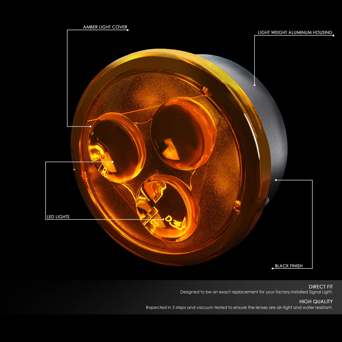 Auto Dynasty Pair Amber Lens LED Front Bumper Turn Signal Light/Lamps Compatible with 07-18 Jeep Wrangler JK