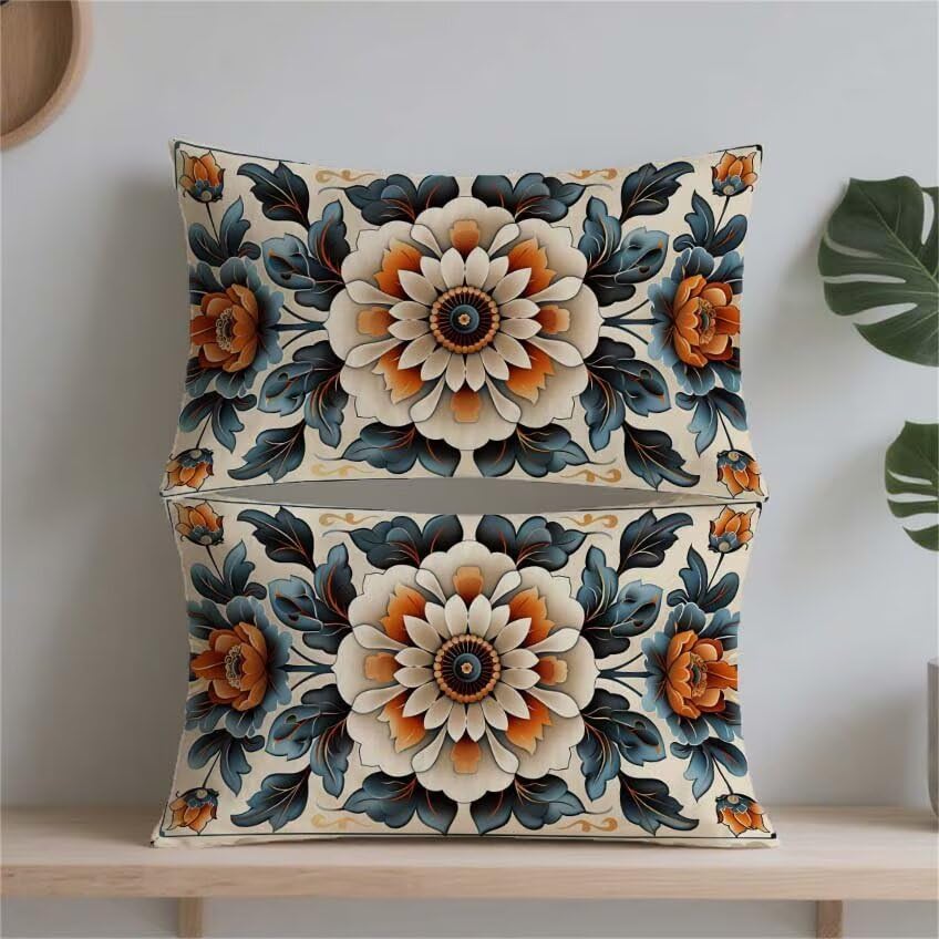 Housse coussin 60x80cm rectangulaire lin imperméable orange brûlée - 2
