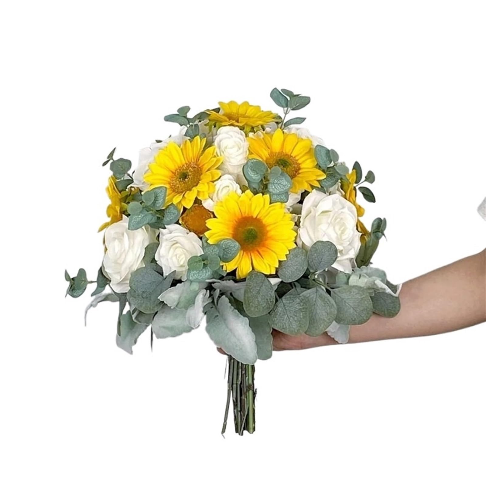 DSFIHJO Sunflower Wedding Bouquet White Rose and Sunflower Bridal Bouquet Hand Flower For Bride Bridesmaid Artificial Wedding