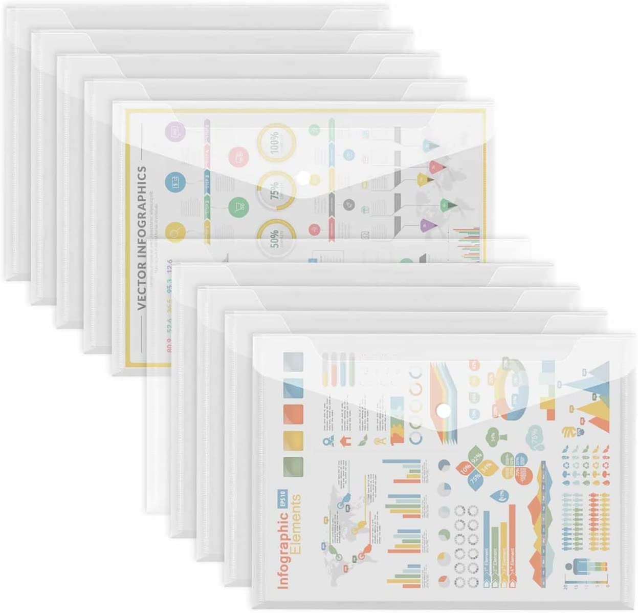 Transparente A4-Dokumententasche, Aufbewahrungsbox, Knopf-Organizer, Blumen-Plastikbehälter für Papiere, Schreibwaren, 5 Stück