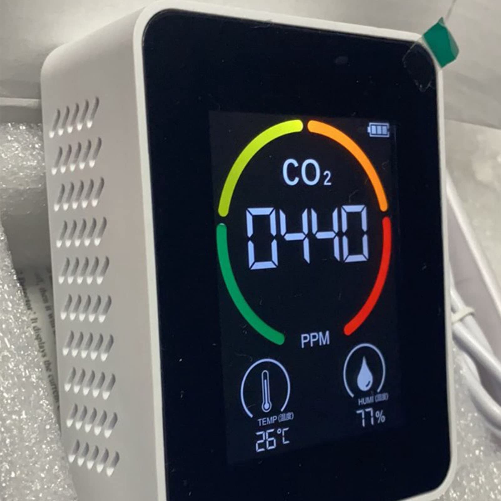 Detector de CO2 ABS Monitor de Calidad del Aire Interior con Batería 5 en 1 Dióxido de Carbono HCHO TVOC Temp Humi Meter