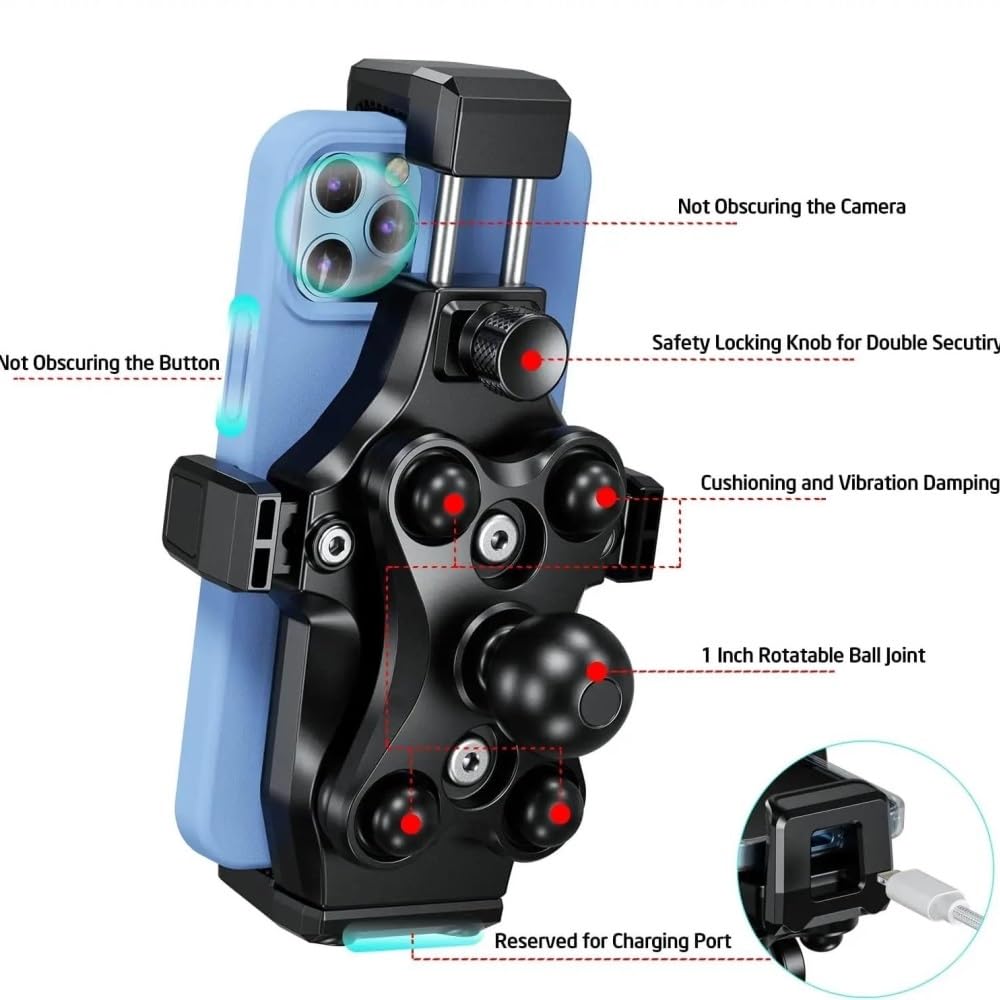 Supporto Per Telefono Per Moto Anti-Vibrazione Con Attacco A Sfera Al Manubrio Anti-Furto Per Cellulare 4.7-7.2 Pollici(Handblebar)