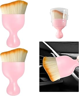 Ziciner 2 PCS Car Detailing Brush, Curved Soft Bristles Auto Removal Dust Collectors, Universal Vehicle Dashboard, Air Conditioner Vents etc Interior Cleaning Tool Accessories (Pink)