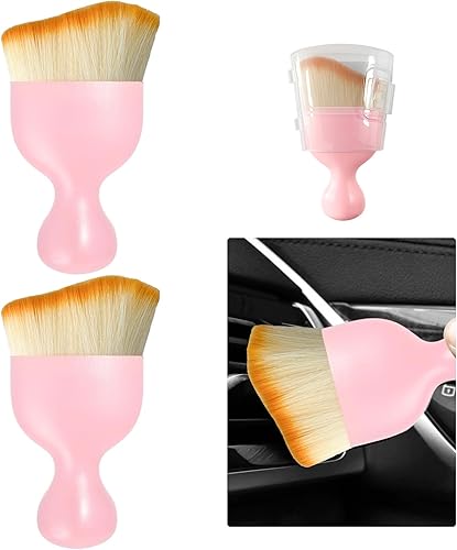 Ziciner 2 cepillos para detalles de automóvil, cerdas suaves curvas, colectores de polvo de eliminación automática, tablero universal del vehículo,