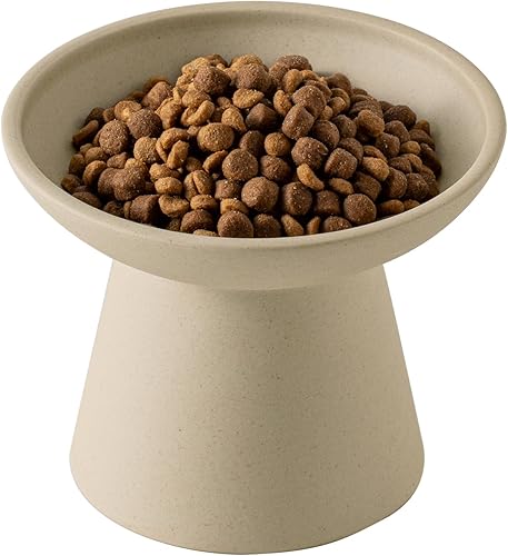 Cuenco elevado extra ancho de cerámica para gatos, plato poco profundo de 6.2 pulgadas para aliviar la fatiga de los bigotes, 5 pulgadas de altura