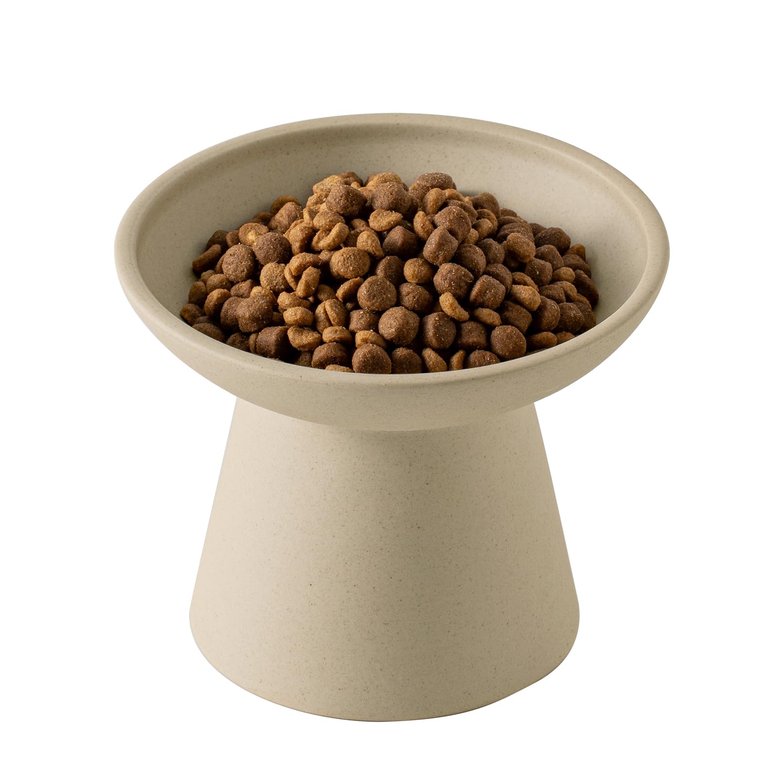 CEEFU Extra Wide Elevated Ceramic Cat Bowl - 6.2" Shallow Dish for Whisker Fatigue Relief, 5" Height for Easy Feeding, Lead & Cadmium Free, Durable Raised Cat Food Bowls, Pottery Clay (Not Glazed)
