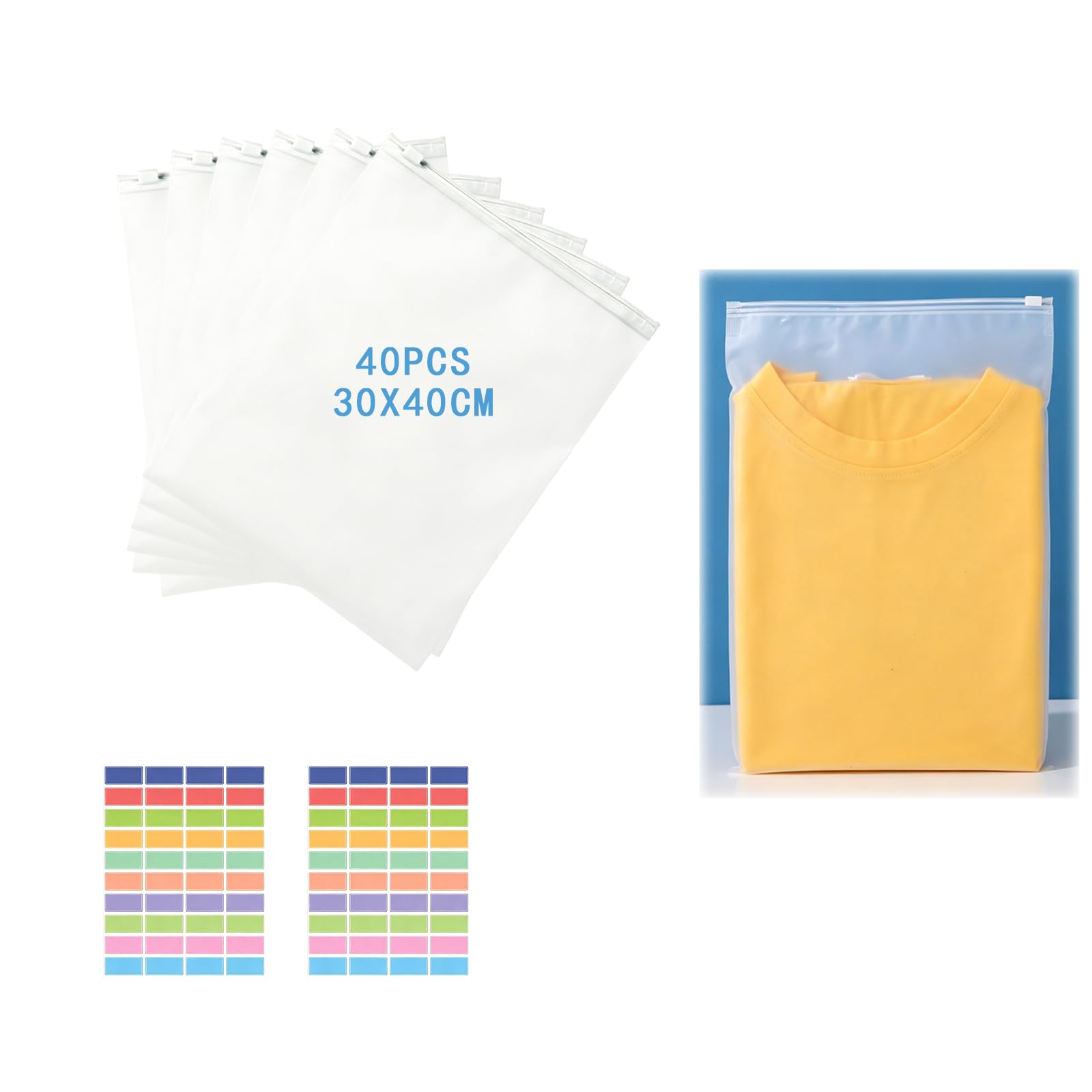 Hexizexi 40 Pcs Ziplock Bags for Clothes 30x40 cm Frosted Waterproof Plastic Hospital Bag Organiser Pouches Reusable Ziplock Bags for Shirts Trainers Dresses