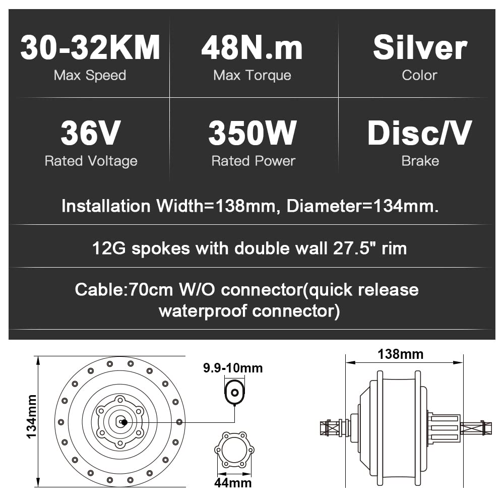 SEASON 27.5'' E-Bike Umbausatz 36V 350W Brushless Getriebe Hinterrad Nabenmotor, passend für Kassette 8/9/10 Gang, mit LCD Anzeige