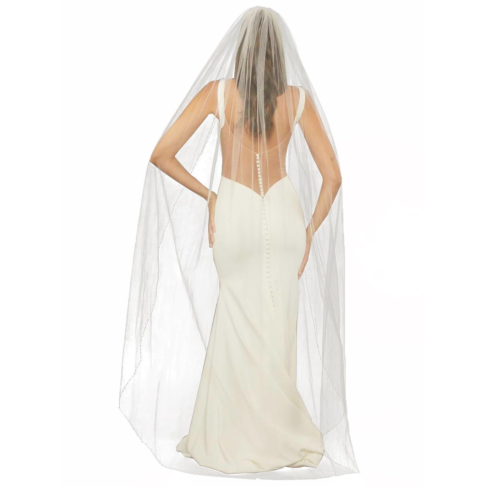 Wedding Veil with Pearls Crystals Beaded Edge 1 Tier  display picture 1