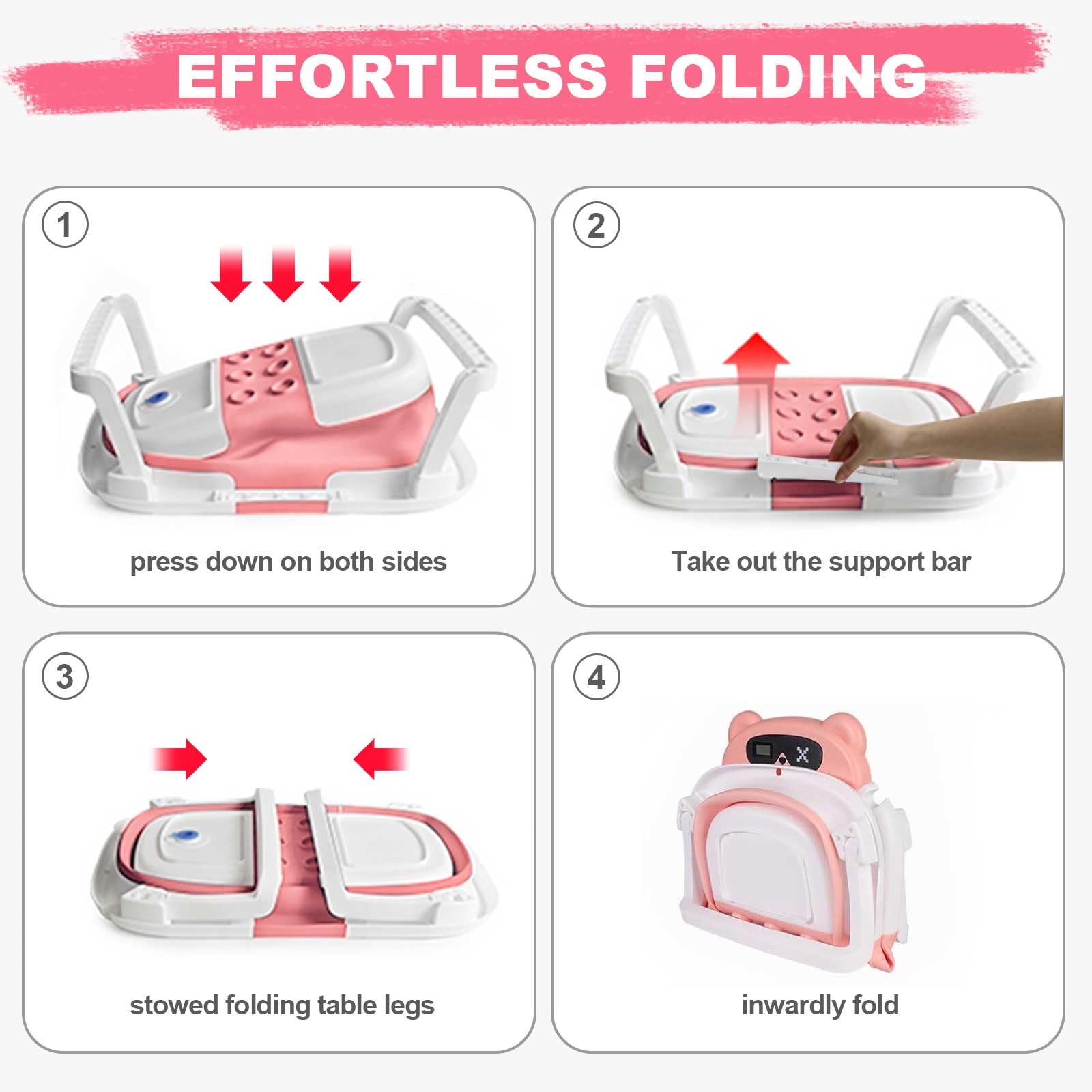 STEUGO Baby Badewanne für 0-18 Monate, Faltbare Babywanne mit Babybadewanne Stützkissen& Thermometer, Portable Baby Bathtub als Wesentliche Artikel für Neugeborene und Kleinkind(Rosa)