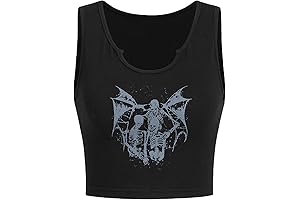 SOLY HUX Emo Skull Print Notched Neck Sleeveless Summer Crop Tank Top