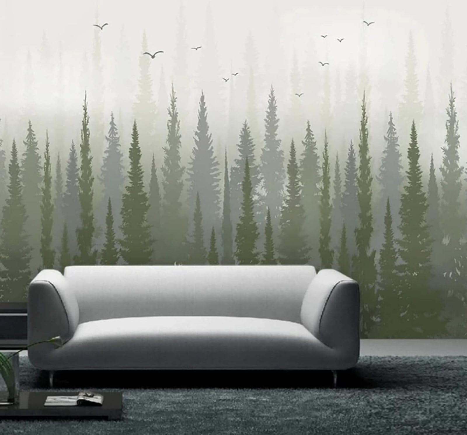 XLMING Hand Drawn Forest Birds Reindeer Landscape 3D Wallpaper Luxury Silk Study Dining Feature Sofa Grey Bedroom Living Room Tv Decorative Wall-400cm×280cm
