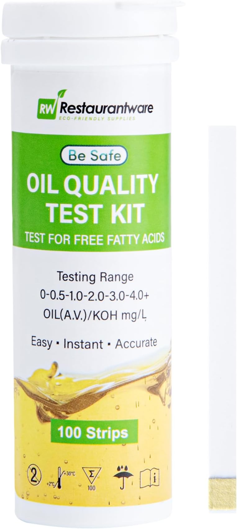 Restaurantware 3.8 x 1.3 Inch Restaurant Test Strips 100 Low Range Food Service Test Strips - Food Grade Easy To Use Paper Fryer Oil Test Kit FFA Concentration Ratings Quick Results