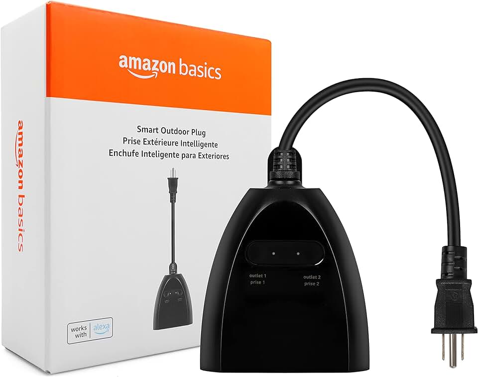Amazon Basics Outdoor Smart Plug with 2 Individually Controlled Outlets, Works with Alexa Only, Voice Control, Weather Resistant, 