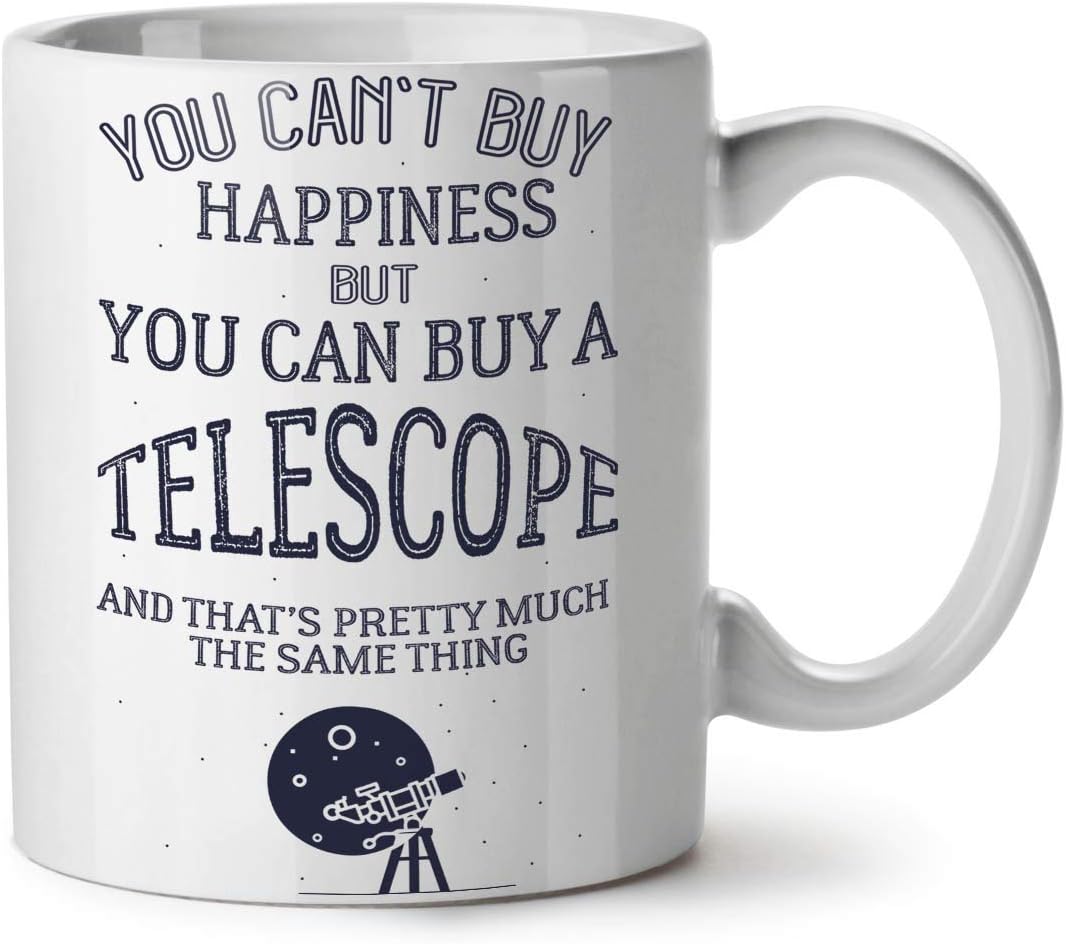 Astronomy Telescope Ceramic Mug, Happiness Cup - Easy-Grip Handle, Two Side Print, Ideal for Coffee & Tea Drinkers