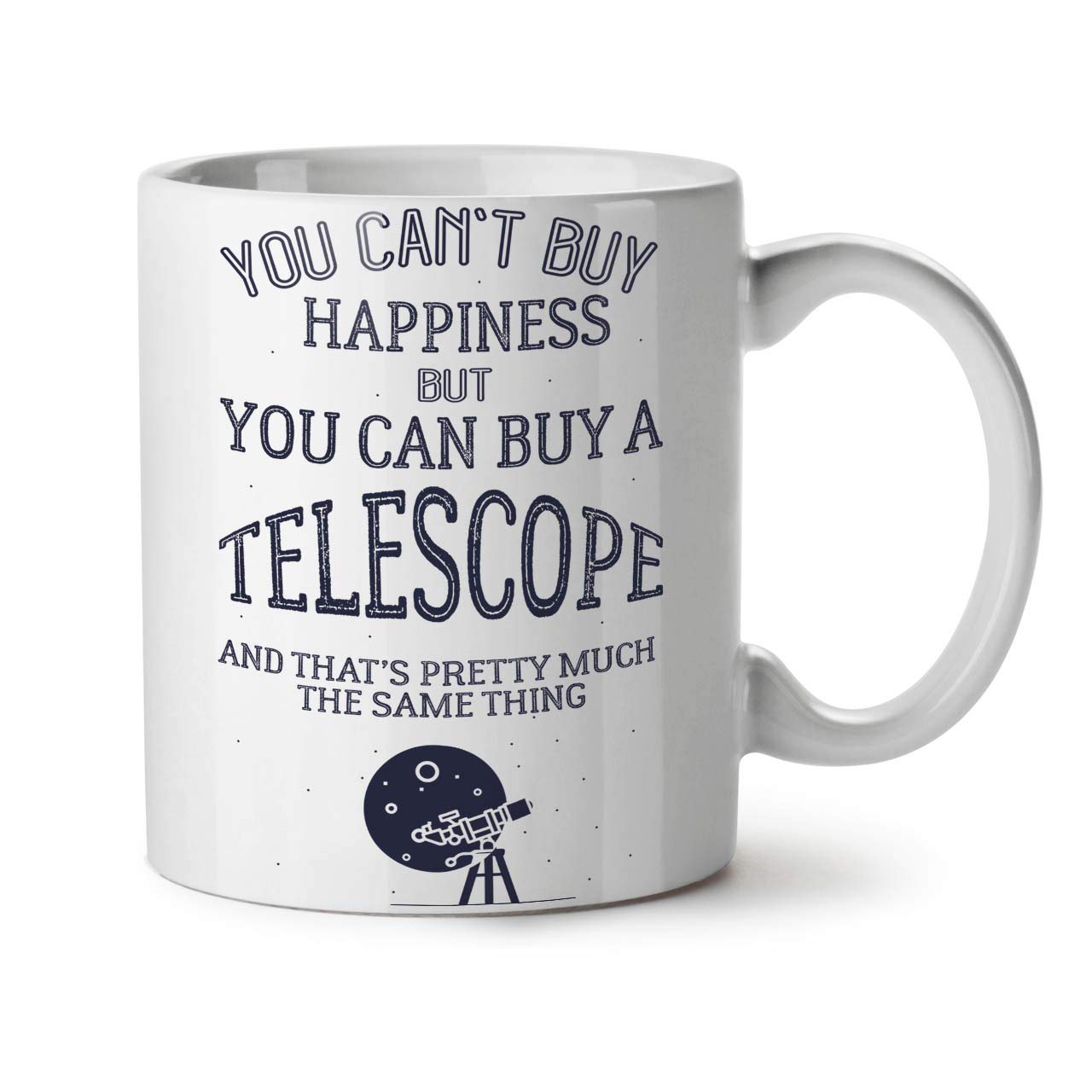 Astronomy Telescope Ceramic Mug, Happiness Cup - Easy-Grip Handle, Two Side Print, Ideal for Coffee & Tea Drinkers
