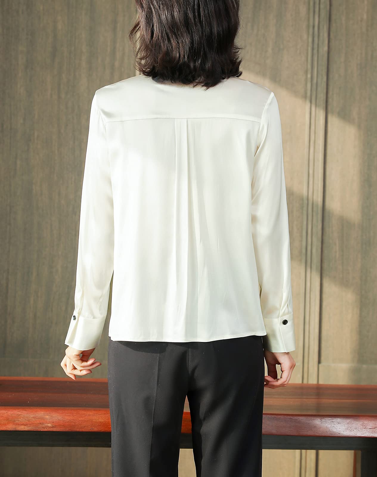 Valin Blusa de seda para mujer Camisa Sólido Botón Abajo Camisas Blusa de Mujer Manga Larga Solapa Blusa de Seda,S6619