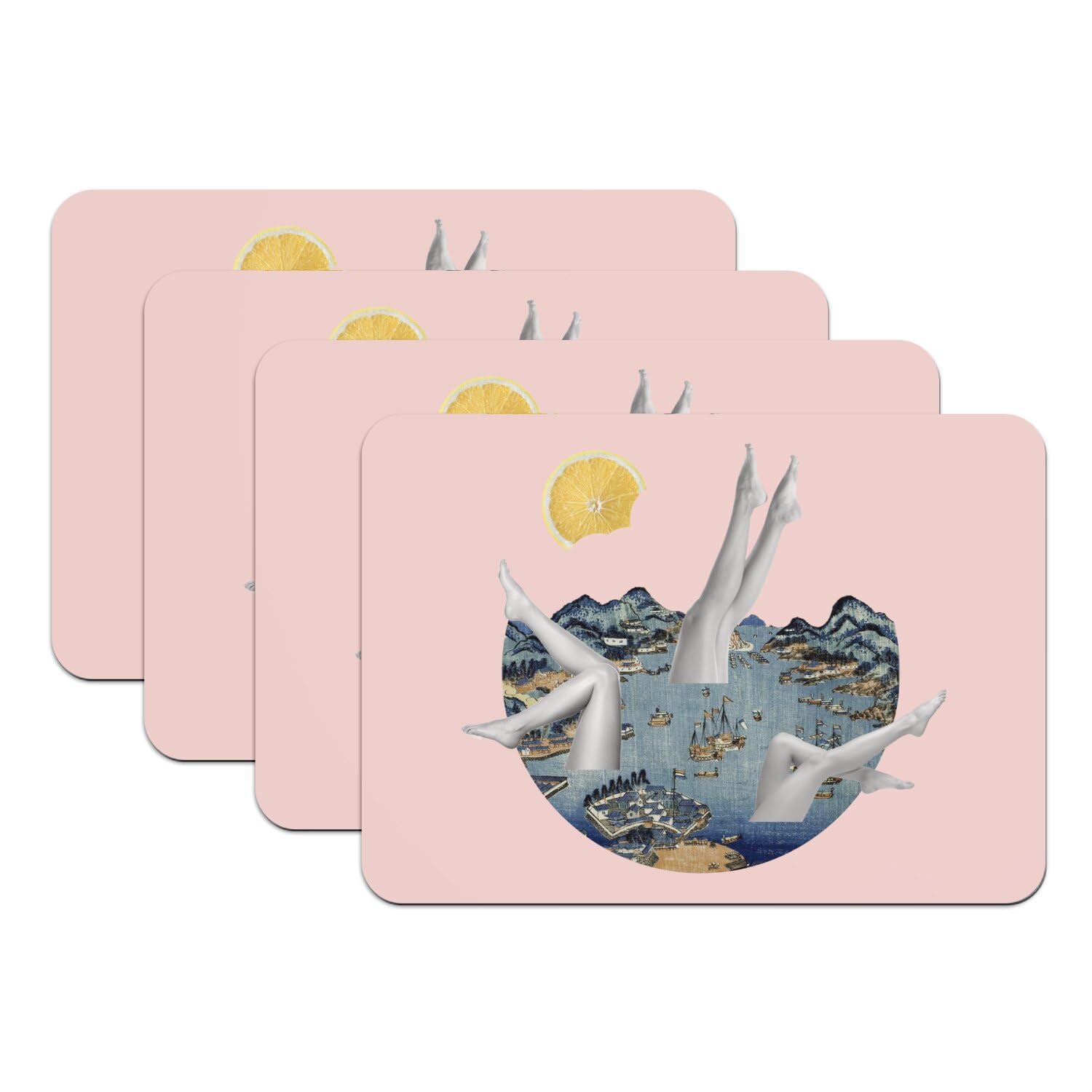 Sets de table antidérapants rose sirène Hokusai protection table
