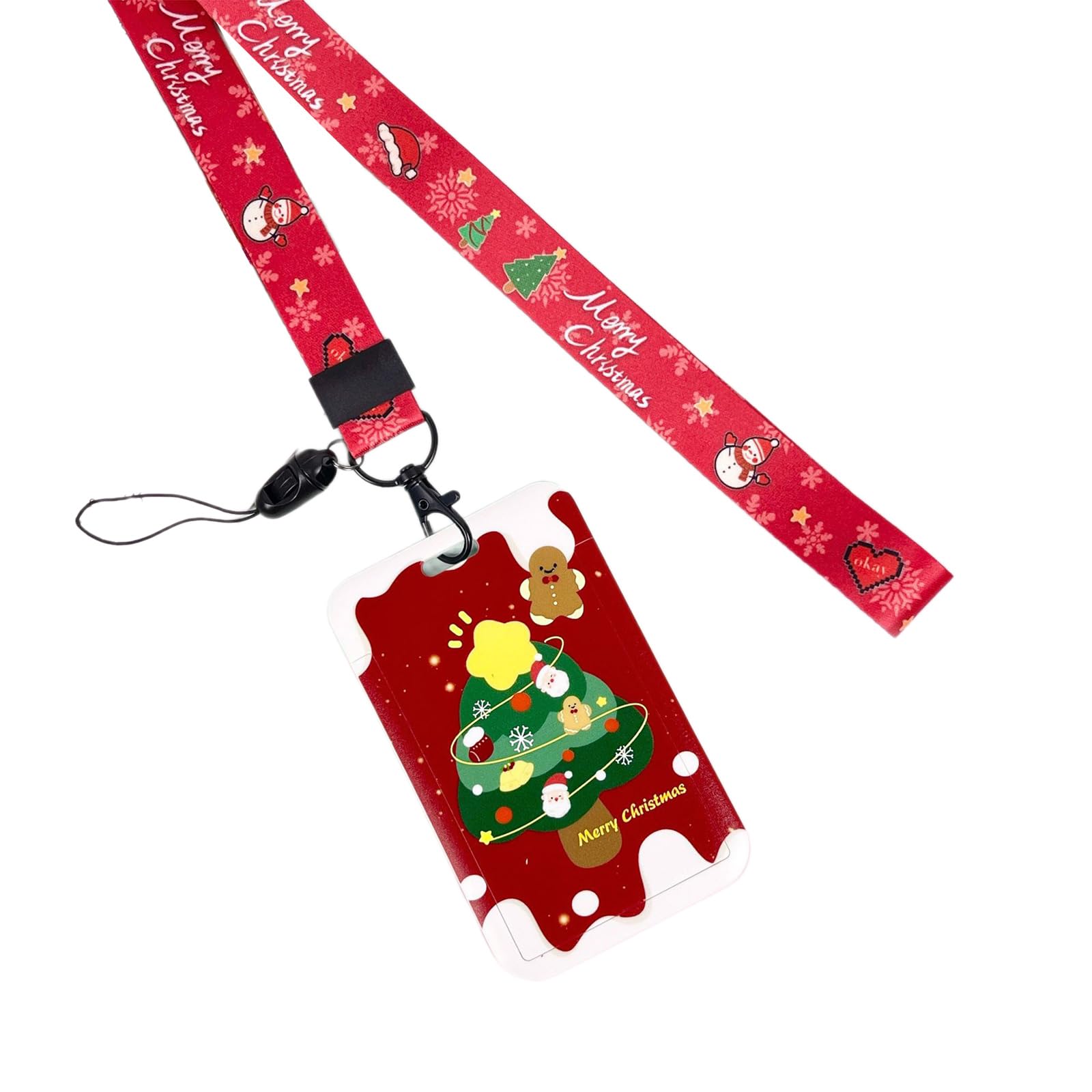 JOERBABU Christmas Key Lanyard with Card Holder Neck Strap Christmas Tree Snowman Badge Lanyard for Nurses Teachers Students
